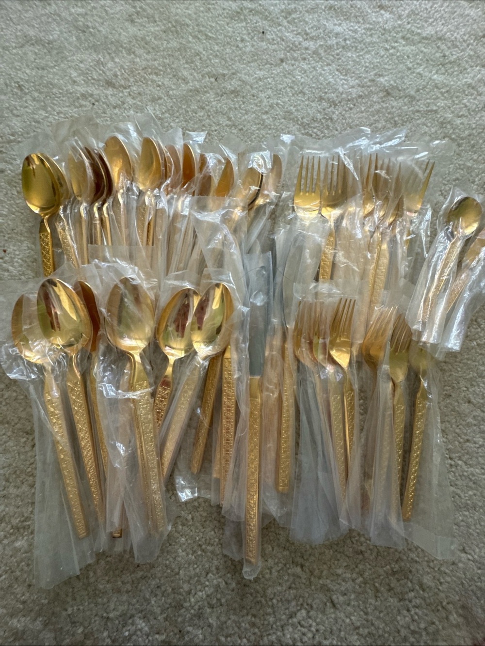 Vintage Hanford Forge Trocadero Gold Plated Stainless Flatware 50 Pieces